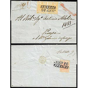 1852 - 5 cent. giallo ocra, coppia, perfetta ... 