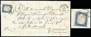 1859 - 20 cent. azzurro scuro (15B), bordo ... 
