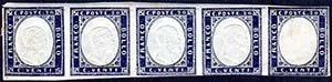 1862 - 20 cent. indaco (15E), striscia ... 