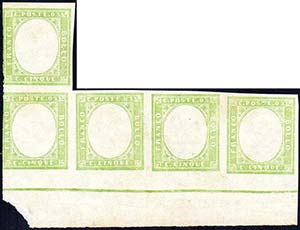 1863 - 5 cent. verde chiaro smorto (13Eb), ... 
