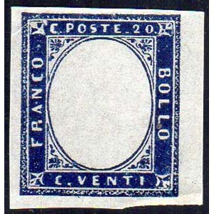 1862 - 20 cent. indaco (15E), gommato solo ... 