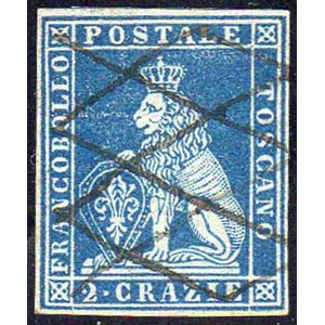 1851 - 2 crazie azzurro su grigio (5d), ... 