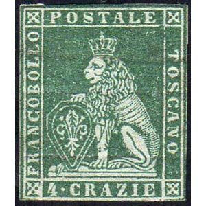 1851 - 4 crazie verde su grigio (6), gomma ... 