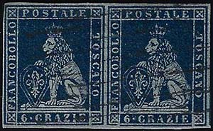 1851 - 6 crazie azzurro scuro su azzurro ... 