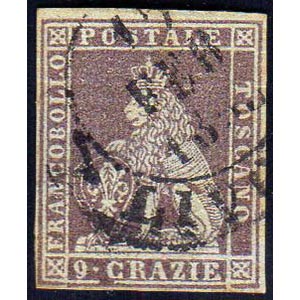 1851 - 9 crazie bruno violaceo su grigio ... 