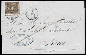 1860 - 10 cent. bruno grigio, linea di ... 