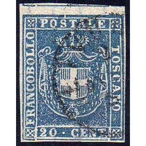 1860 - 20 cent. azzurro (20), interspazio di ... 