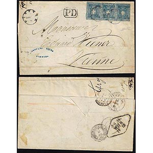 1861 - 20 cent. azzurro (20), striscia di ... 