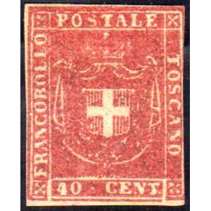 1860 - 40 cent. carminio (21), gomma ... 
