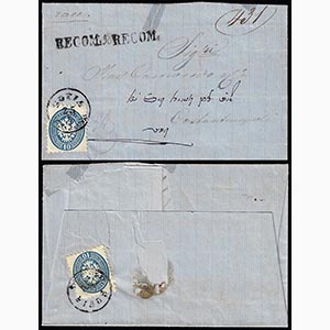 LEVANTE 1867 - 10 soldi azzurro, dent. 9 1/2 ... 