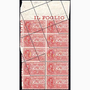 1920 - 50 cent. rosso (4), blocco di dieci ... 