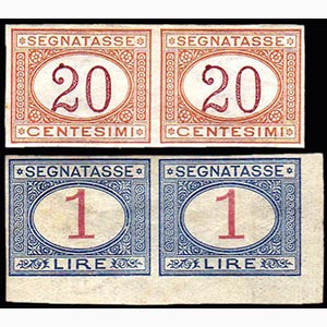 1890 - 20 cent. arancio e carminio, 1 lira ... 