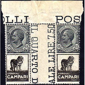 1924 - 15 cent. Cordial Campari (3), coppia ... 