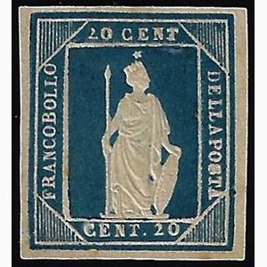 1862 - Saggi Thermignon, 20 cent. azzurro ... 