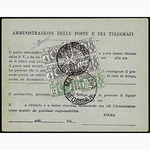 PACCHI POSTALI 1946 - 4 lire grigio nero ... 