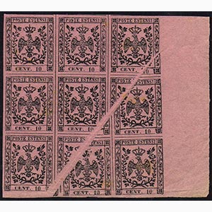 1852 - 10 cent. rosa vivo (2a), blocco di ... 