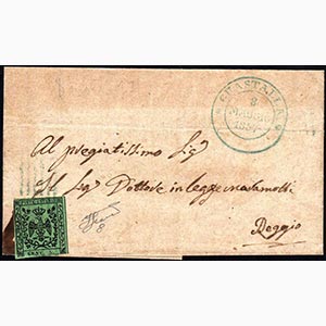 1857 - 5 cent. verde oliva (8), perfetto, su ... 