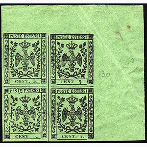 1852 - 5 cent. verde oliva, blocco di ... 