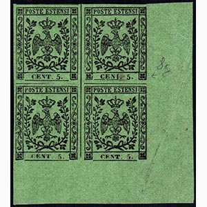 1855 - 5 cent. verde oliva, blocco di ... 