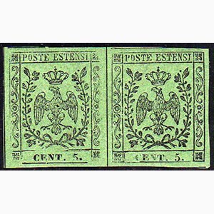 1855 - 5 cent. verde oliva, coppia ... 