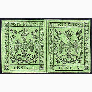 1855 - 5 cent. verde oliva, coppia ... 