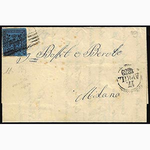 1859 - 40 cent. azzurro scuro, punto vicino ... 