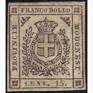 1859 - 15 cent. bruno (13), gomma originale, ... 