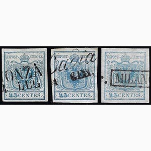 1850 - 45 cent., I tipo, tre esemplari ... 