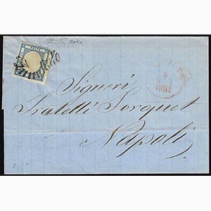 1861 - 2 grana azzurro, doppio filetto di ... 