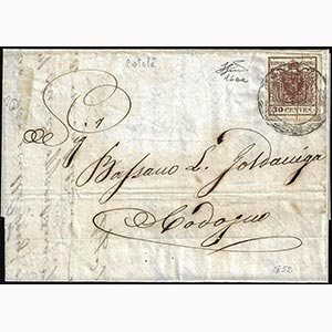 1852 - 30 cent. bruno rossastro, carta a ... 