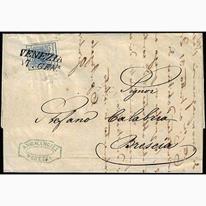 1853 - 45 cent. azzurro, I tipo, carta a ... 