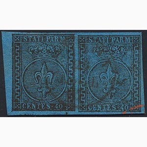 1852 - 40 cent. azzurro (5), coppia angolo ... 