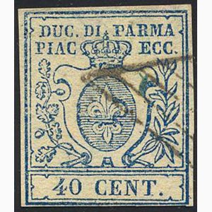1857 - 40 cent. azzurro, I tipo, 0 largo ... 