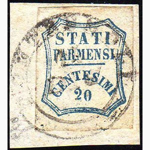 1859 - 20 cent. azzurro, 0 spostato in ... 
