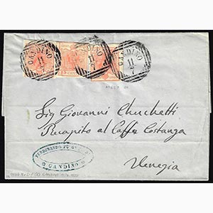 1858 - 15 cent. rosso salmone, carta a ... 