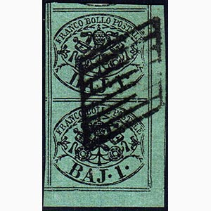 1857 - 1 baj verde scuro, otto filetti (2A), ... 
