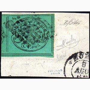 1867 - 5 cent. azzurro verdastro (16), otto ... 