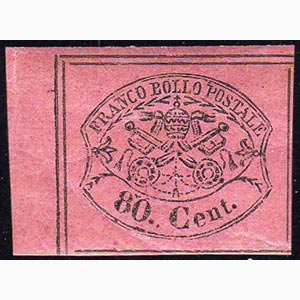 1867 - 80 cent. rosa lillaceo (20), angolo ... 