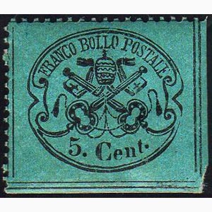 1868 - 5 cent. azzurro, verdastro, da foglio ... 