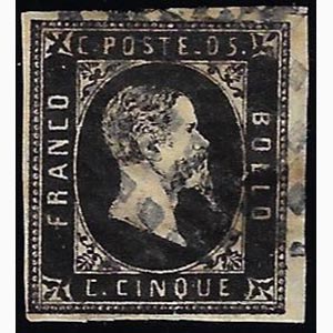 1851 - 5 cent. nero, I tiratura (1a), usato, ... 