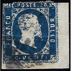 1851 - 20 cent. azzurro, pos. 25 (2), ampio ... 