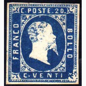 1851 - 20 cent. azzurro scuro (2b), nuovo ... 