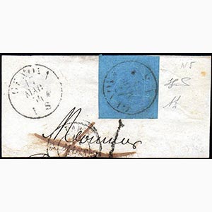 1853 - 20 cent. azzurro (5), angolo di ... 