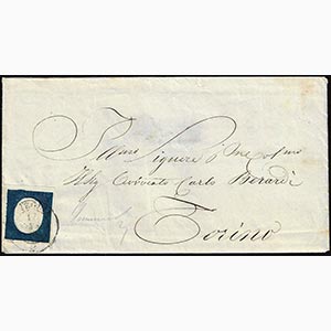 1855 - 20 cent. indaco, doppia impronta a ... 