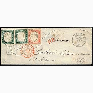 1857 - 5 cent. verde mirto, 40 cent. ... 