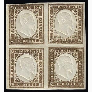 1861 - 10 cent. bruno bistro (14Co), blocco ... 