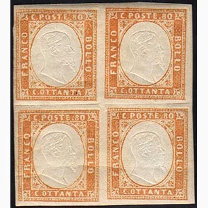 1858 - 80 cent. bistro arancio (17), blocco ... 