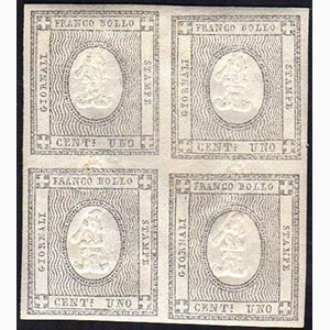 1861 - 1 cent. grigio nero, blocco di ... 
