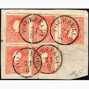 1859 - 5 soldi rosso, II tipo (30), blocco ... 