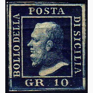 1859 - 10 grana indaco nero (12a), gomma ... 